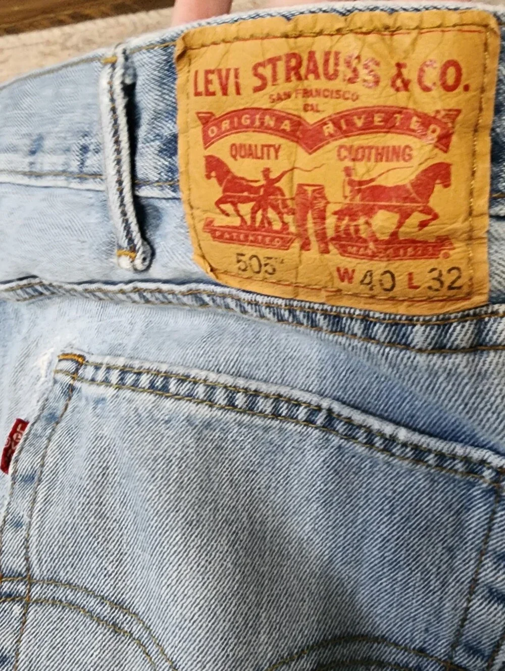 Levi Men’s 505 Straight‎ Leg Vintage Red Tag Jeans 40x32 Patch Thrashed